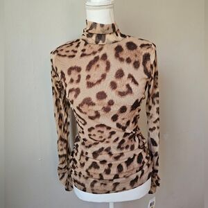 NWT Leopard Print Sheer High Neck Top